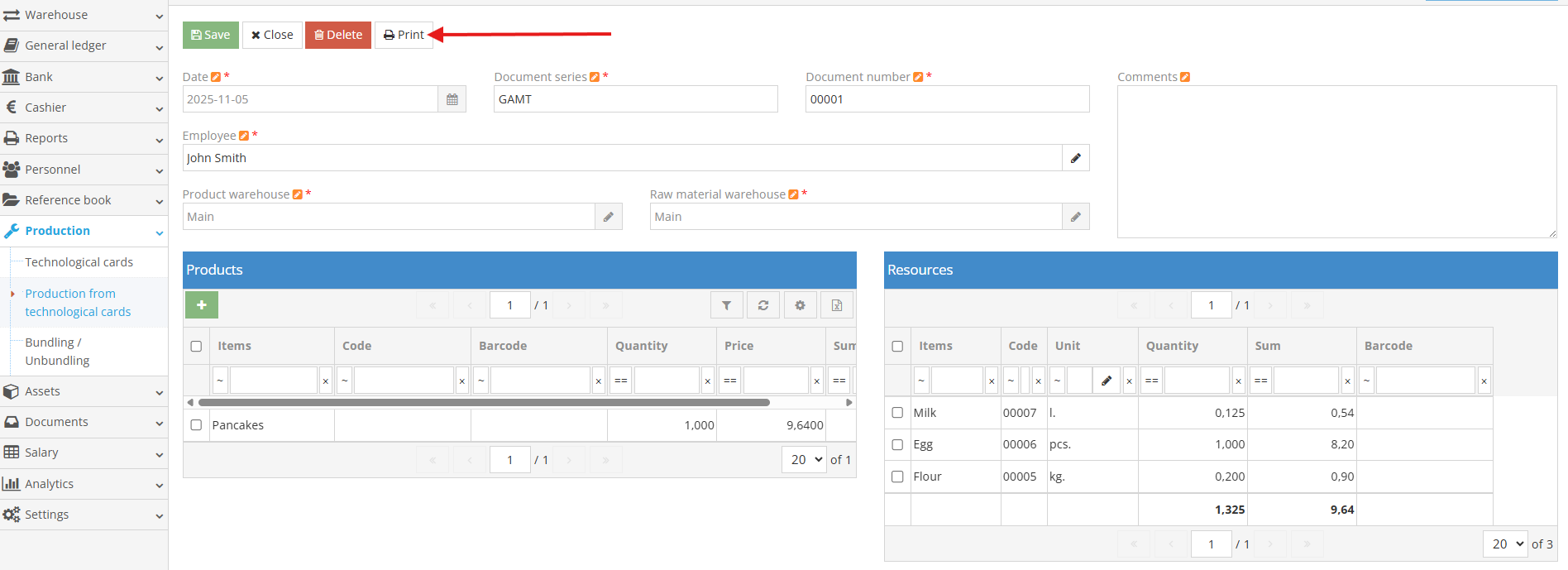 Checking accounts after saving the production record